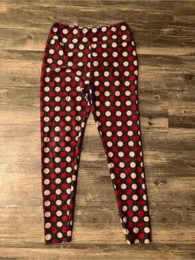 LuLaRoe Kids Black Polka Dot Leggings with Pink and Red Dots Size 11